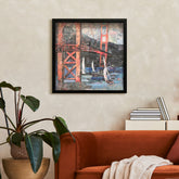 Hello San Francisco - Hand-Made Dimensional Art Collage, Under Glass, Encased on a Black Shadowbox Frame